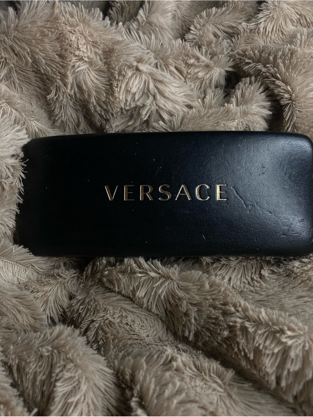 Versace Black Leather Sunglasses Case with Gold Lettering